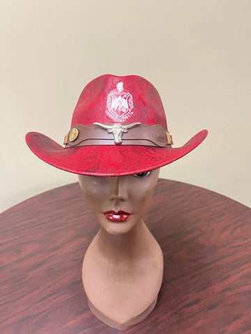 Delta Sigma Theta Cowboy Hat: Red with Gold Trim