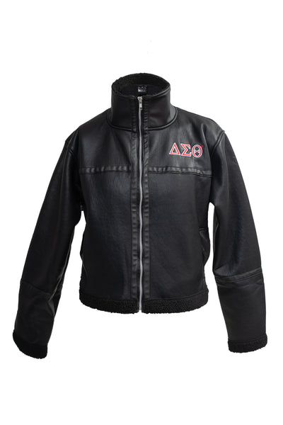 Delta Sigma Theta Cropped PU Leather Jacket