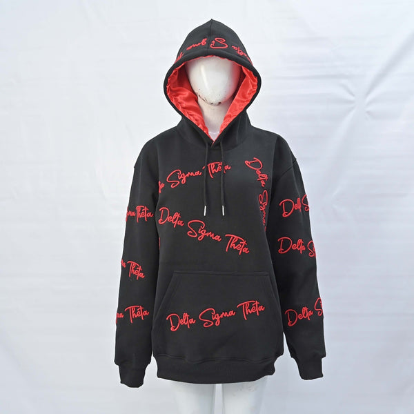 Delta Black 3D Embroidery Hoodie with Satin Bonnet