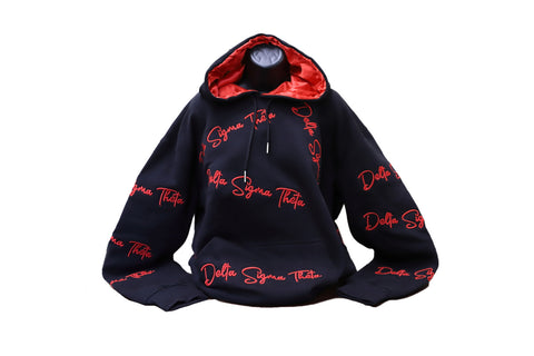 Delta Black 3D Embroidery Hoodie with Satin Bonnet