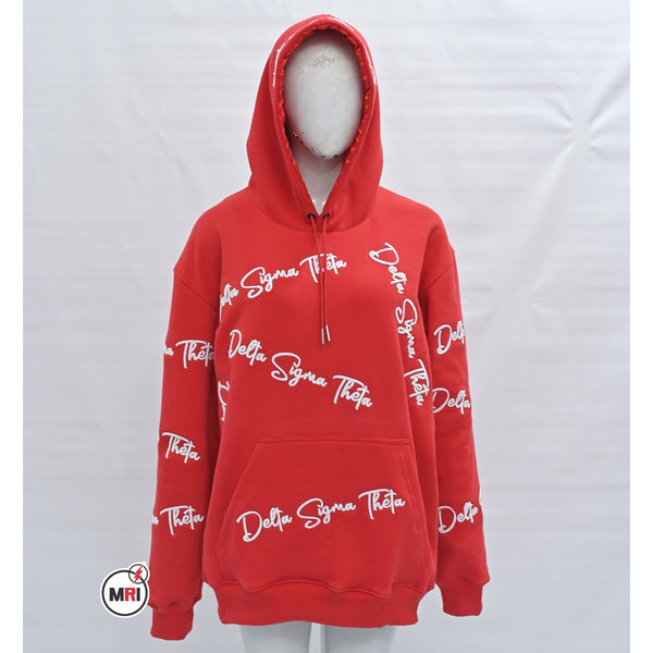 Delta Red 3D Embroidery Hoodie with Satin Bonnet