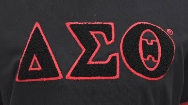 Delta Black Ringer Shirt with Chenille Letters