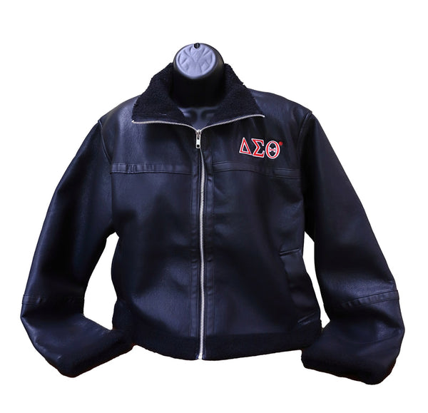Delta Sigma Theta Cropped PU Leather Jacket