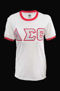 Delta Red Ringer – Glitter Letter Tee