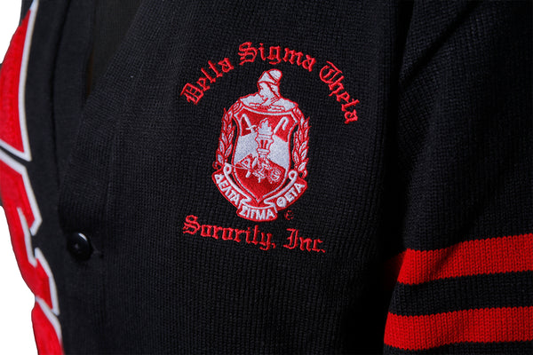 Delta Sigma Theta Black Classic Varsity Old School Sweater with Chenille (raised letters)