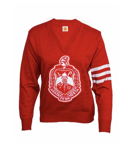 Delta Sigma Theta Classic Vneck Sweater with Chenille shield